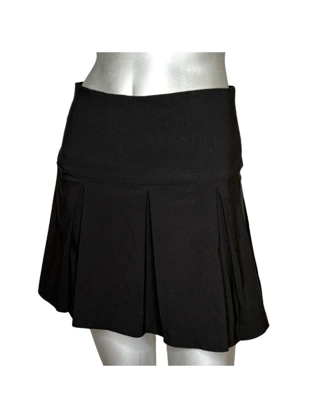 2000s Le Chateau Canada Black Box Pleat Mini Skirt Rayon Stretch 1/2 XS Y2K
